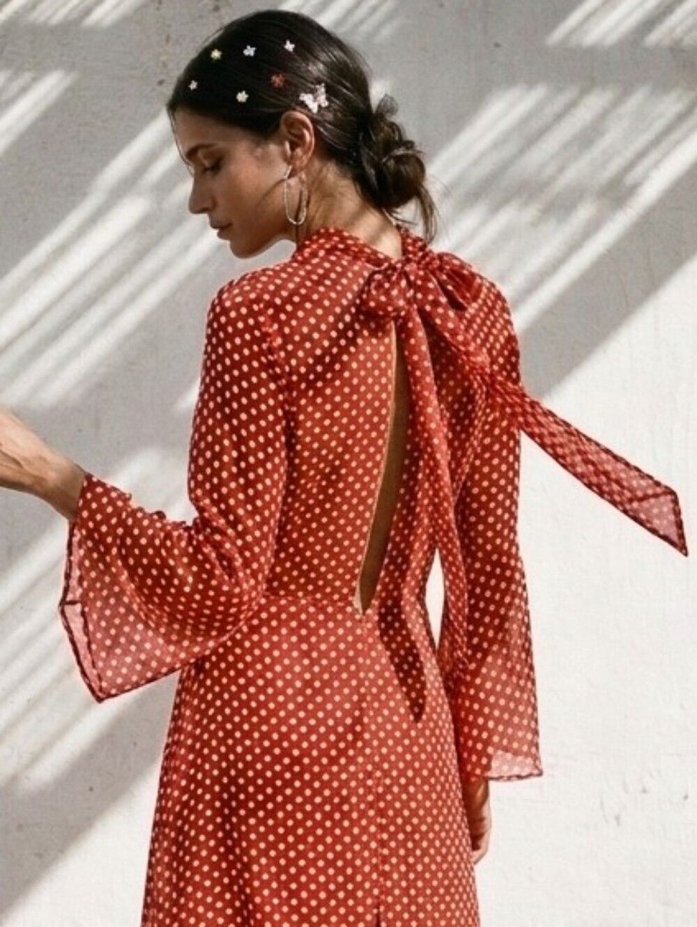 BOOHOO Red Polka Dot High Neck Asymmetric Midi Dress 6